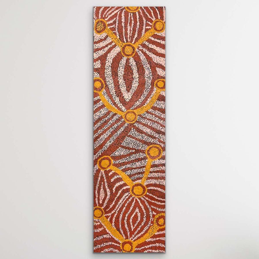 "Minyma Kutjara" original Aboriginal painting by Inawinytji Stanley, 128cm x 39cm - authentic Indigenous Australian artwork