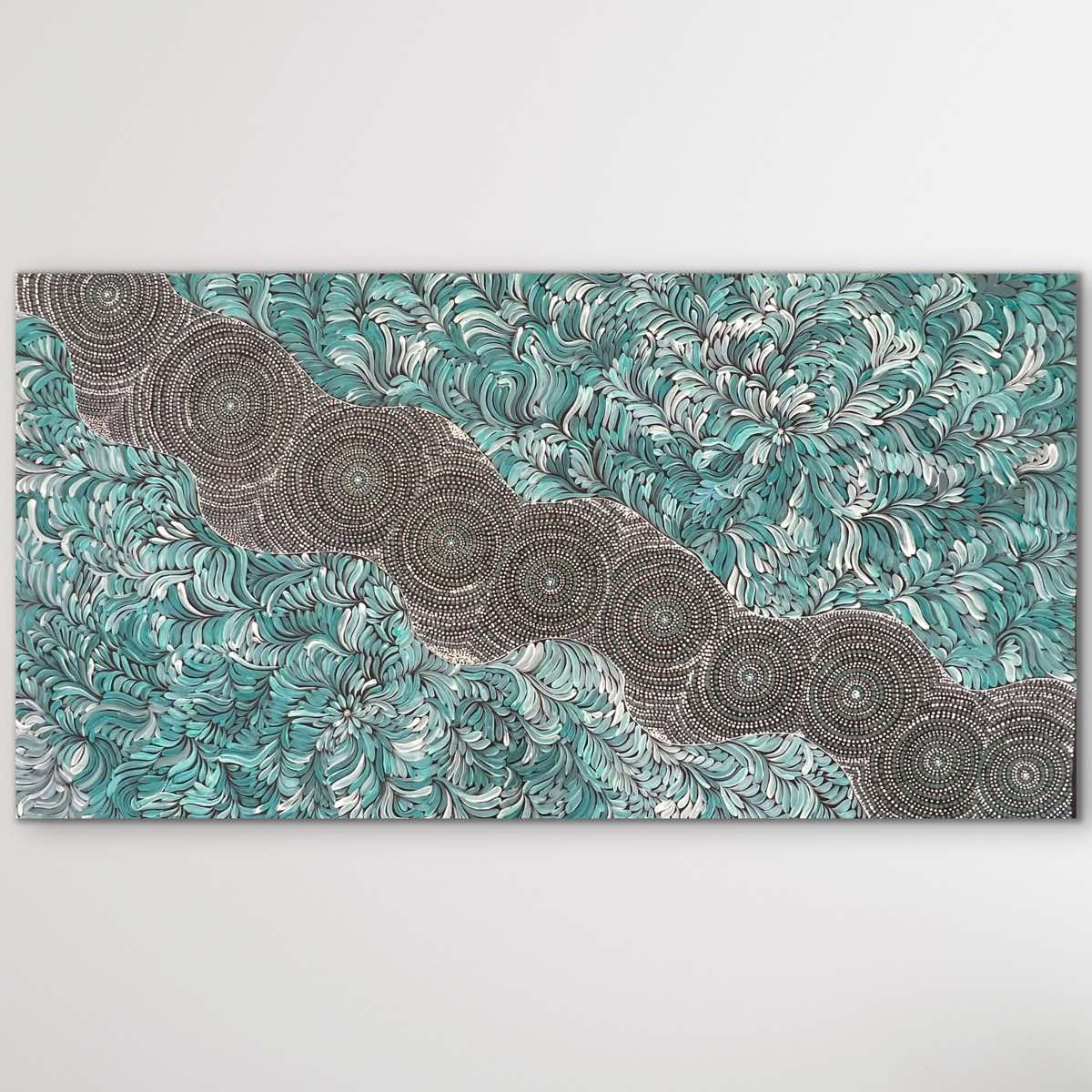 "Medicine Leaves" original Aboriginal painting by Marressha Luckey, 195cm x 106cm - authentic Indigenous Australian artwork