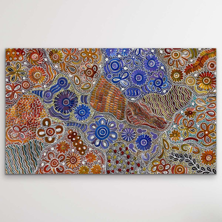 "Bush Flower" original Aboriginal painting by Bernadine Johnson Kemarre, 133cm x 82cm - authentic Indigenous Australian artwork