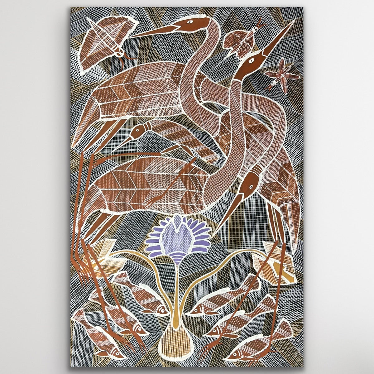 "Brolga Dreaming" original Aboriginal painting by Eddie Blitner, 88cm x 58cm - authentic Indigenous Australian artwork