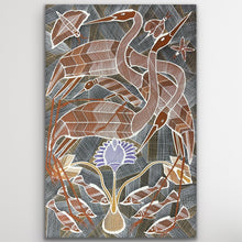Load image into Gallery viewer, "Brolga Dreaming" original Aboriginal painting by Eddie Blitner, 88cm x 58cm - authentic Indigenous Australian artwork
