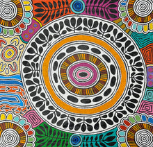 Load image into Gallery viewer, "Women's Body Paint" original Aboriginal painting by Debra Nangala McDonald, 140cm x 135cm - authentic Indigenous Australian artwork

