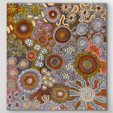 Load image into Gallery viewer, "Budgerigar and Bush Tucker Story" original Aboriginal painting by Julieanne Nungurrayi Turner, 81cm x 75cm - authentic Indigenous Australian artwork

