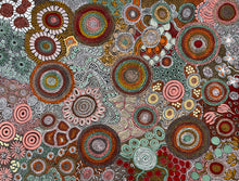 Load image into Gallery viewer, "Budgerigar &amp; Bush Tucker Story" original Aboriginal painting by Julieanne Turner Nungurrayi, 129cm x 98cm - authentic Indigenous Australian artwork

