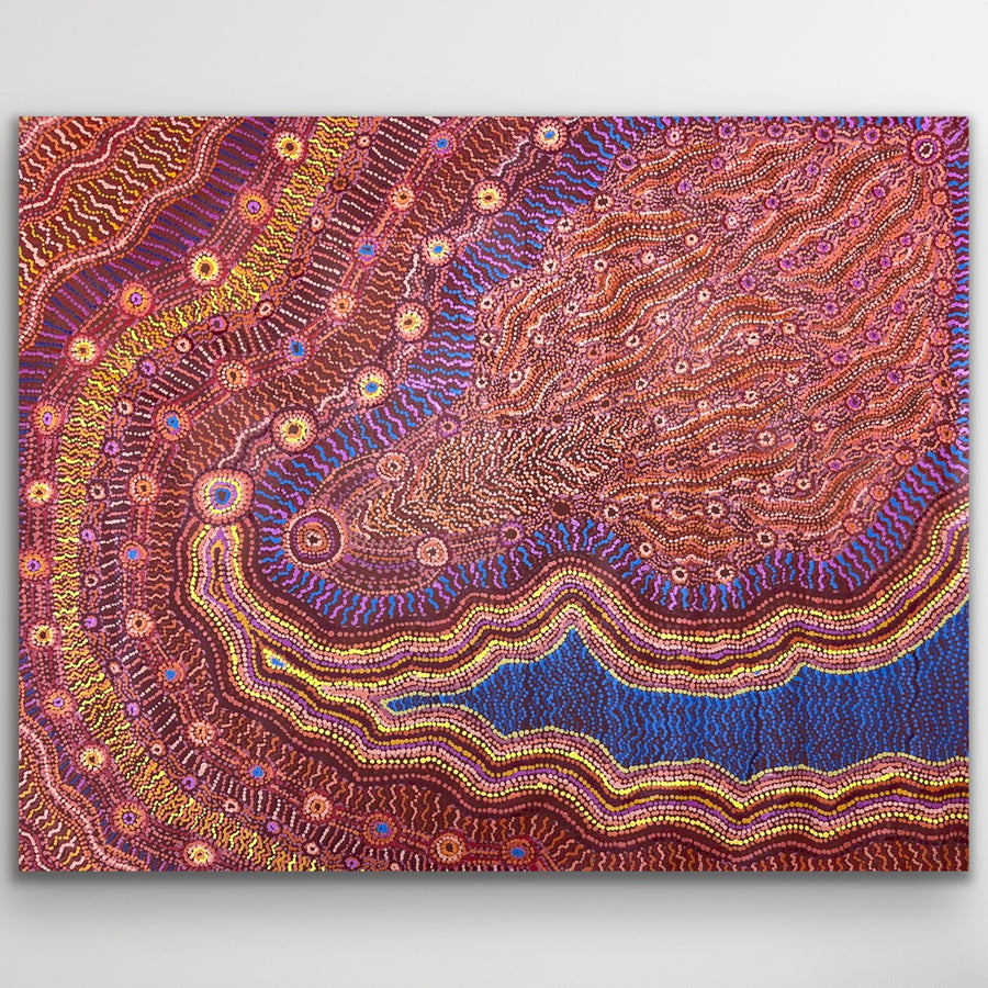 "Rainbow Serpent (Wanampi)" original Aboriginal painting by Debra Umala, 152cm x 120cm - authentic Indigenous Australian artwork