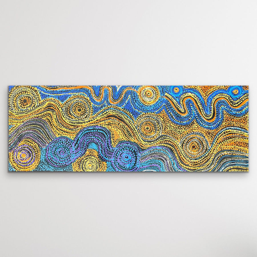 Caterpillar Dreaming by Rhoda Tjitayi, 116 x 43 cm acrylic on canvas from the APY Lands