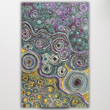 Load image into Gallery viewer, Indigenous artwork with pattern with circles and swirls on a Black background
