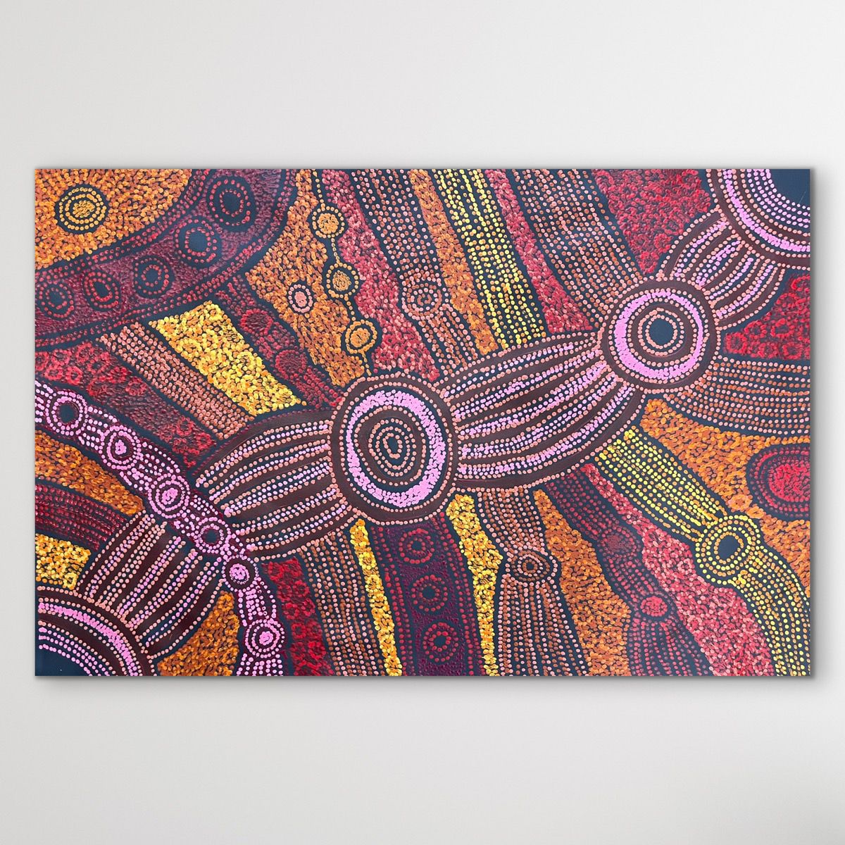 dot painting Australia displayed on wall