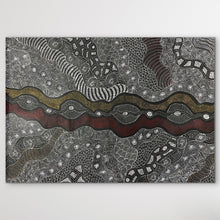 Load image into Gallery viewer, Country art piece with wavy patterns and geometric shapes on a white background
