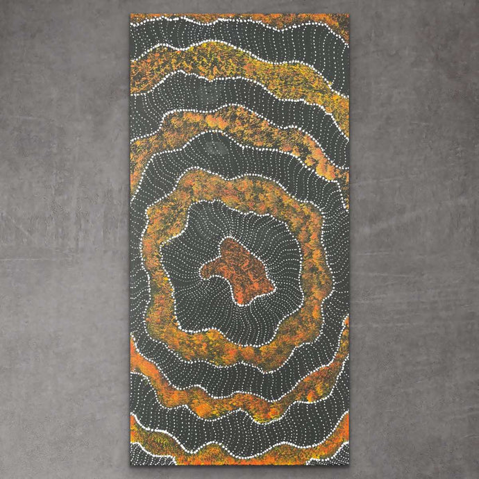 Aboriginal heritage painting Seed Dreaming by Marshall Jangala Robertson with refined dots and movement across the canvas