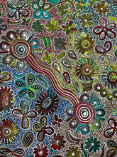 Load image into Gallery viewer, Close-up showing unique combinations of greens, reds, and blues symbolising the interconnectedness of Country and growth.
