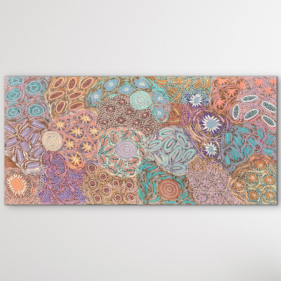 Original and authentic Aboriginal art, "Grandmother's Country" Michelle Possum Nungurrayi 188cm x 87cm