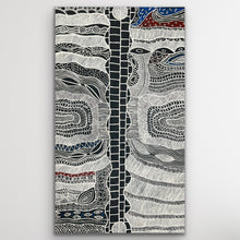 Load image into Gallery viewer, Alice Granites Napanangka &quot;Mina Mina Dreaming&quot; painting, 144x88cm, depicting ancestral women, sand dunes, and snakevine at Lake Mackay
