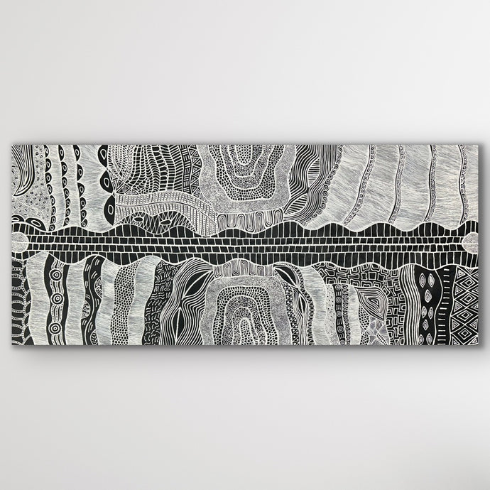 Abstract black and white pattern on a black background