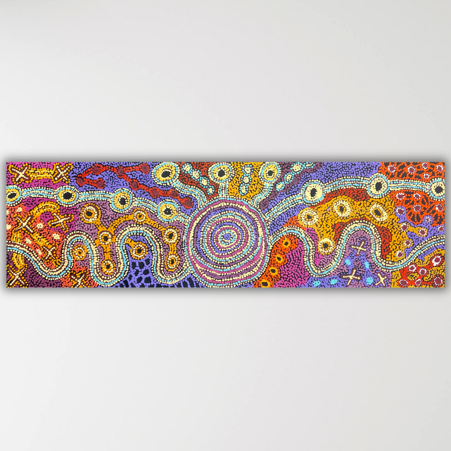 "Antjaki Ankuntja" original Aboriginal painting by Audrey Brumby, 123cm x 35cm - authentic Indigenous Australian artwork