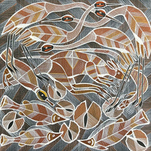 Load image into Gallery viewer, "Billabong Story" original Aboriginal painting by Eddie Blitner, 61cm x 61cm - authentic Indigenous artwork with Arnhem Land traditional style 
