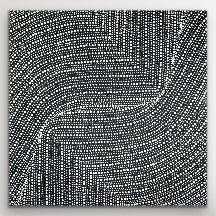 Artist signature and texture detail on Tansy Martin's 61x61cm bush onion Aboriginal painting