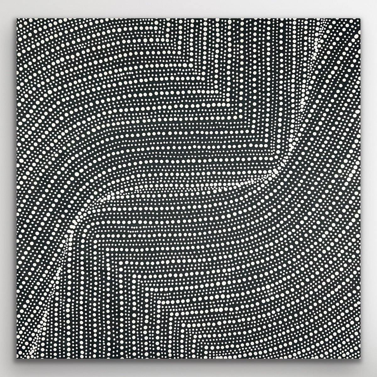 Artist signature and texture detail on Tansy Martin's 61x61cm bush onion Aboriginal painting
