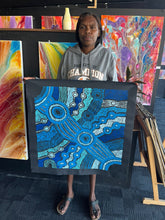 Load image into Gallery viewer, Clarise Tunkin holding her painting Minyma Malilu
