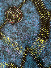 Load image into Gallery viewer, detailed blue and yellow dot painting &quot;Bush Plum&quot; Roseanne Morton Petyarre 98cm x 95cm
