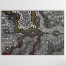 Load image into Gallery viewer, Aboriginal art piece with wavy lines and geometric patterns on a white background
