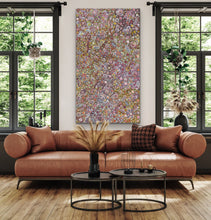 Load image into Gallery viewer, Large Indigenous painting with lots of vibrant colours displayed in living room.
