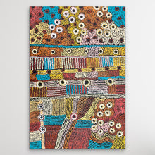 Load image into Gallery viewer, Bold and colourful "Minyma Kutjara (Two Sisters Travelling)" Cassyanne Woods 117cm x 81cm
