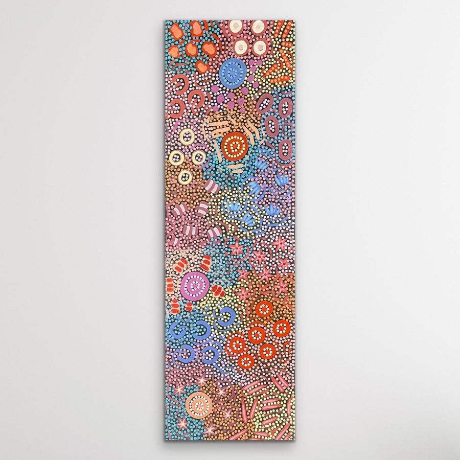 "My Grandmother's Country" original Aboriginal painting by Azeza Possum, 130cm x 40cm - authentic Indigenous Australian artwork