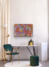 Load image into Gallery viewer, Grandmother&#39;s Country Aboriginal art print by Michelle Possum Nungurrayi in contemporary bedroom
