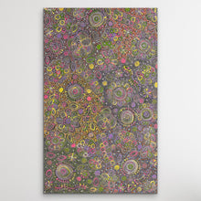 Load image into Gallery viewer, Aboriginal painting Belinda Golder Kngwarreye 154cm x 94cm My Country displayed on white wall featuring flowers, seeds and bush tuckers from Utopia
