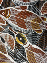 Load image into Gallery viewer, "Billabong Story" original Aboriginal painting by Eddie Blitner, 61cm x 61cm - authentic Indigenous Australian artwork. Close up of cross stitching work 

