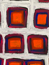Load image into Gallery viewer, Abstract art with orange squares surrounded by purple and blue on a white background
