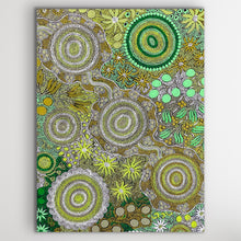 Load image into Gallery viewer, Vertical orientation of Budgerigar Dreaming Wild Green Country Aboriginal art print
