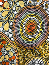 Load image into Gallery viewer, Detailed section of Julieanne Nungurrayi Turner’s Budgerigar Dreaming highlighting intricate Aboriginal patterns 201cm x 87cm
