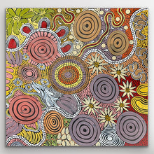 Load image into Gallery viewer, Square view of Budgerigar Dreaming painting with circular motifs and bright detailing.
