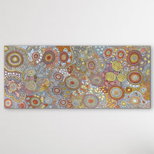 Load image into Gallery viewer, Budgerigar Dreaming by Julieanne Nungurrayi Turner displayed on white wall horizontal 201cm x 87cm
