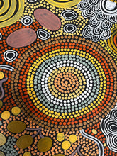 Load image into Gallery viewer, Zoomed-in view of Budgerigar Dreaming artwork by Julieanne Nungurrayi Turner showing layered color and texture 201cm x 87cm
