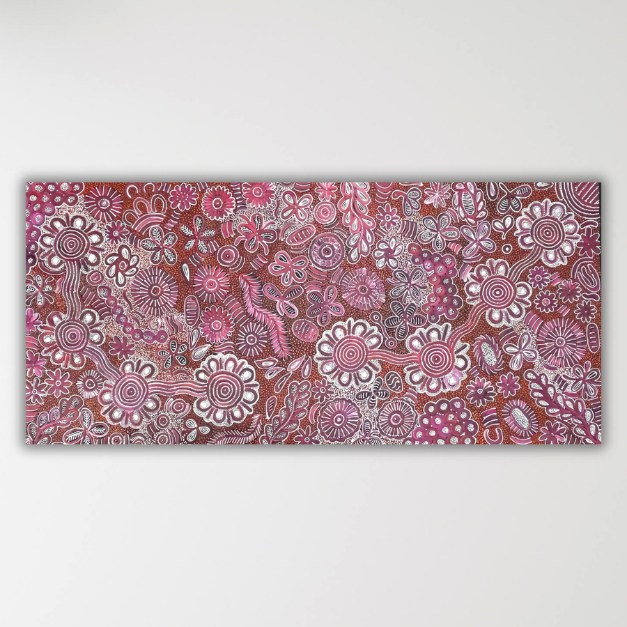 "Bush Flower" original Aboriginal painting by Bernadine Johnson Kemarre, 197cm x 92cm - authentic Indigenous Australian artwork