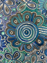 Load image into Gallery viewer, dot painting with women siting and travelling with bush flowers
