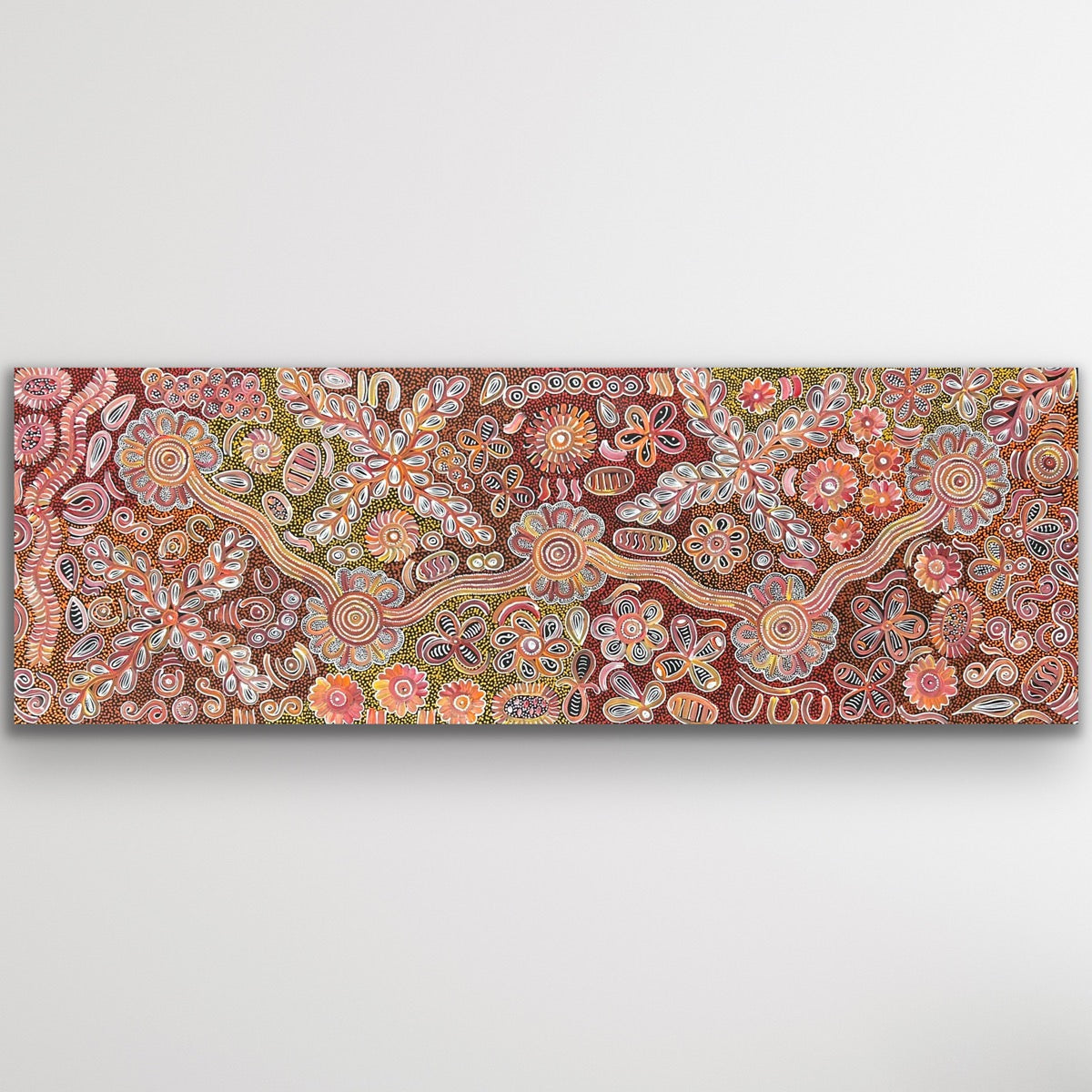 "Bush Flowers" original Aboriginal painting by Bernadine Johnson Kemarre, 209cm x 71cm - authentic Indigenous Australian artwork