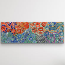 Load image into Gallery viewer, Bush Flowers Bloom Aboriginal print on canvas by Bernadine Johnson Kemarre displayed as wall art
