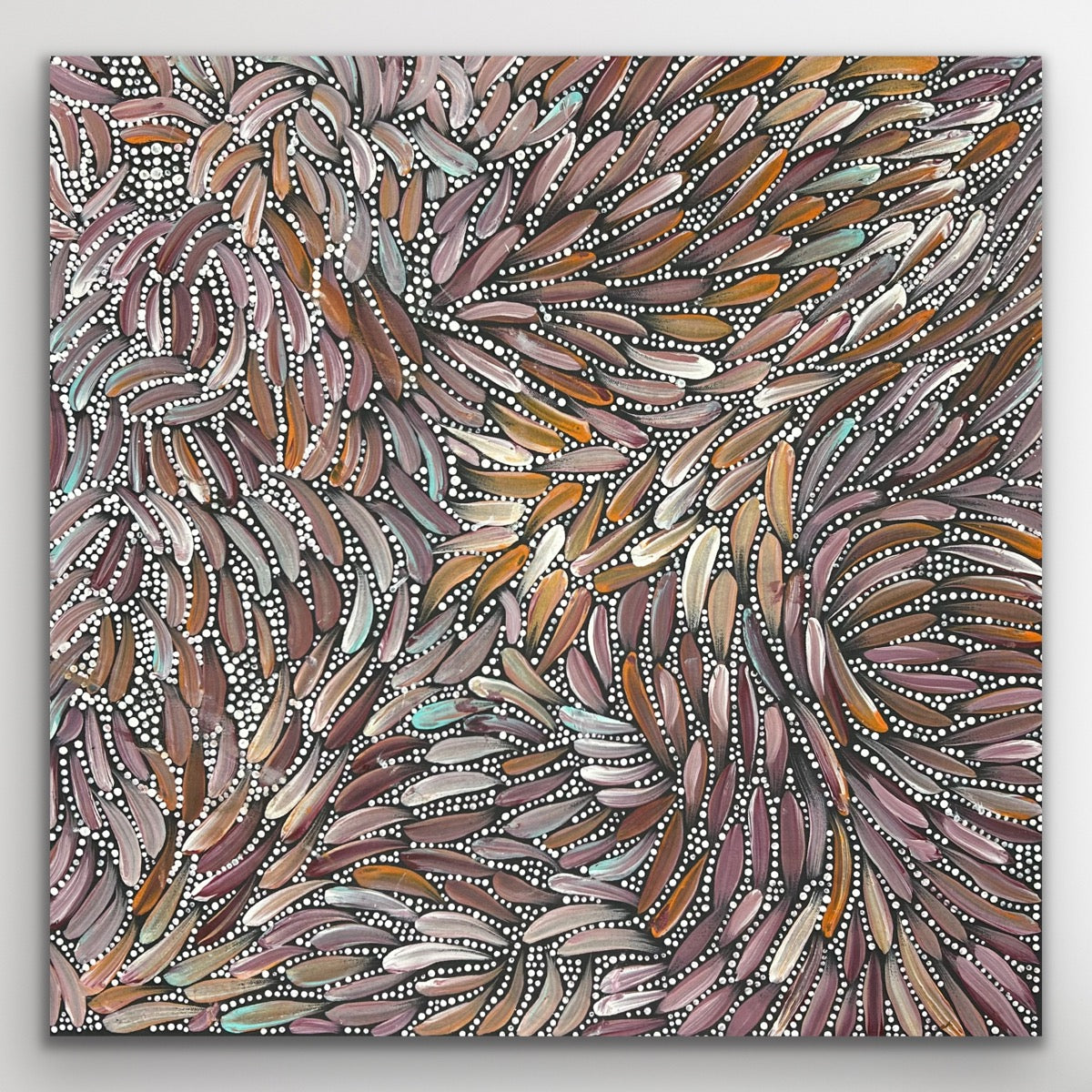 Rich layers of natural colour and sweeping movement symbolise the healing strength of bush medicine leaves.