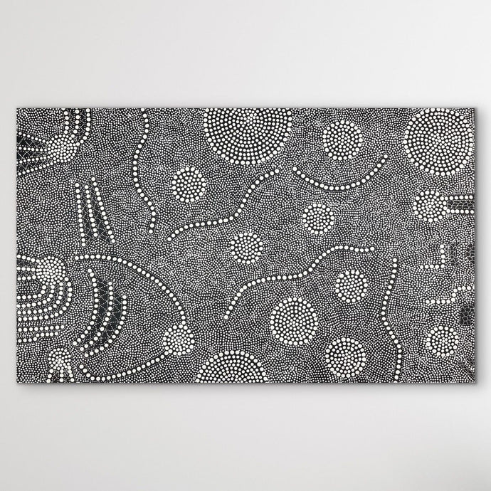 Bush Onion Australian Aboriginal Art Nancy Martin Napangarti 144cm x 88cm black and white