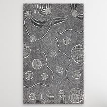 Load image into Gallery viewer, Bush Onion Australian Aboriginal Art Nancy Martin Napangarti 144cm x 88cm black and white displayed on white wall vertically
