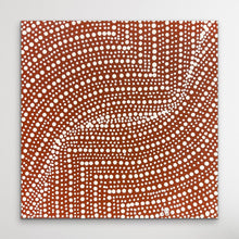 Load image into Gallery viewer, Bush Onion Tansy Martin 30cm x 30cm Dot painting on white wall
