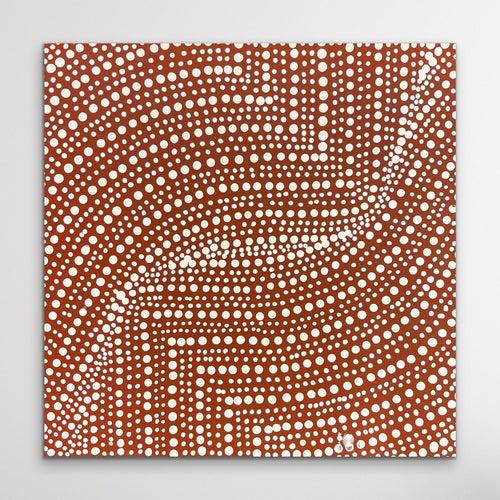 Bush Onion Tansy Martin 30cm x 30cm Dot painting on white wall