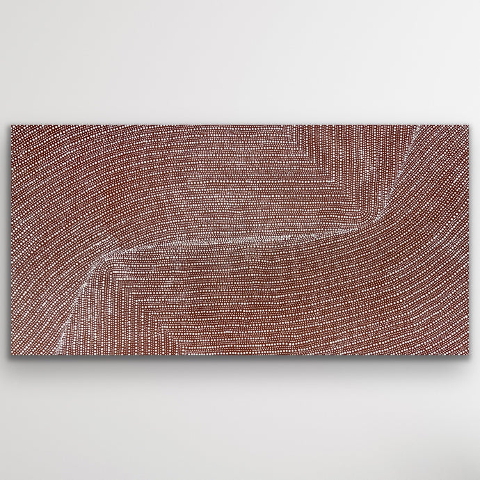 Wide rectangular Aboriginal artwork Bush Onion by Tansy Martin in earthy tones