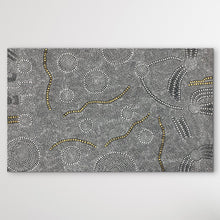 Load image into Gallery viewer, Bush Onion Aboriginal artwork by Nancy Martin Napangarti in soft greys and gold
