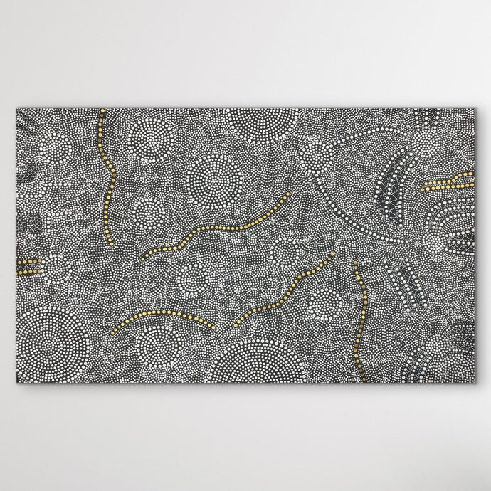 Bush Onion Aboriginal artwork by Nancy Martin Napangarti in soft greys and gold