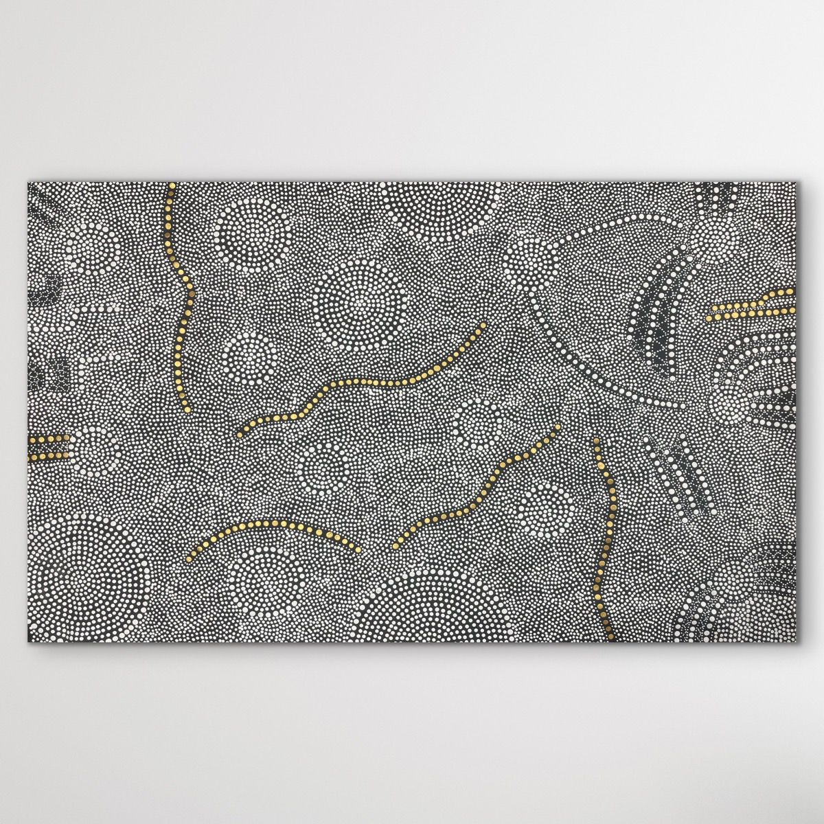 Bush Onion Aboriginal artwork by Nancy Martin Napangarti in soft greys and gold